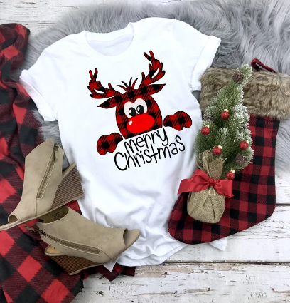 Buffalo Plaid Reindeer Merry Christmas T shirt